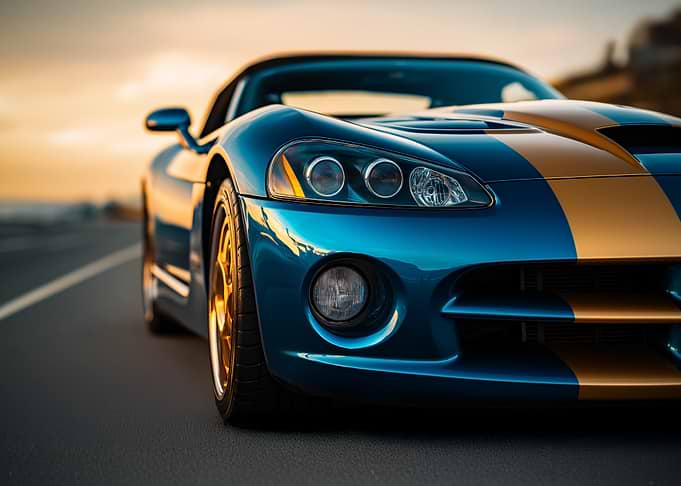 Blue and gold sports car
