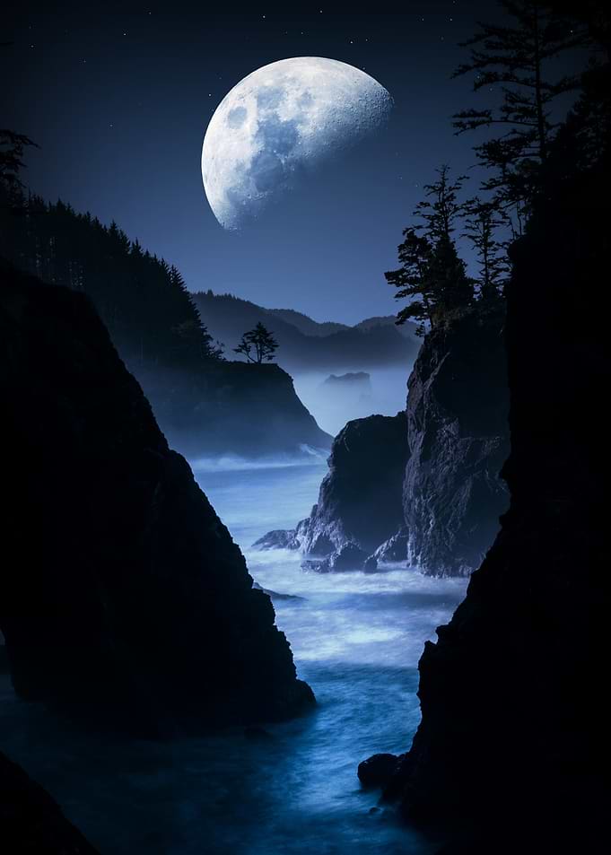Moonlit Coastal Cliffs and Ocean