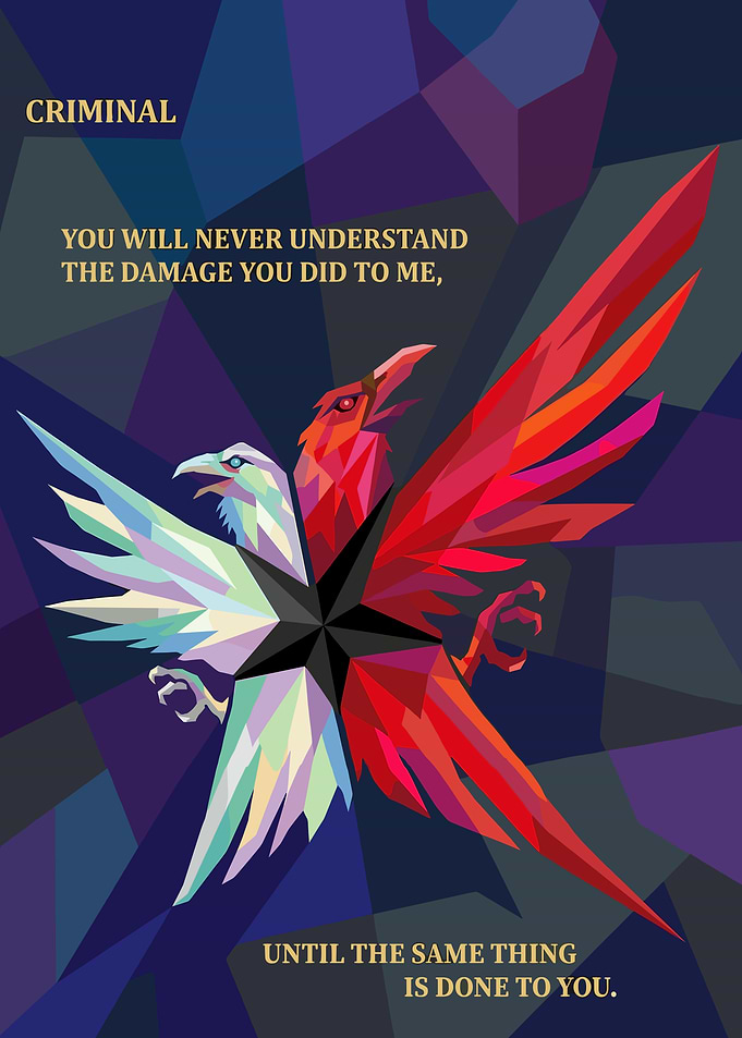 Two-headed bird with quote