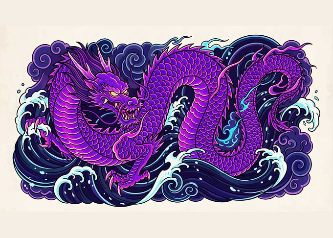 Purple Dragon Ocean Wave Japanese