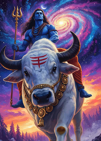 Lord Shiva Riding Nandi in Cosmic