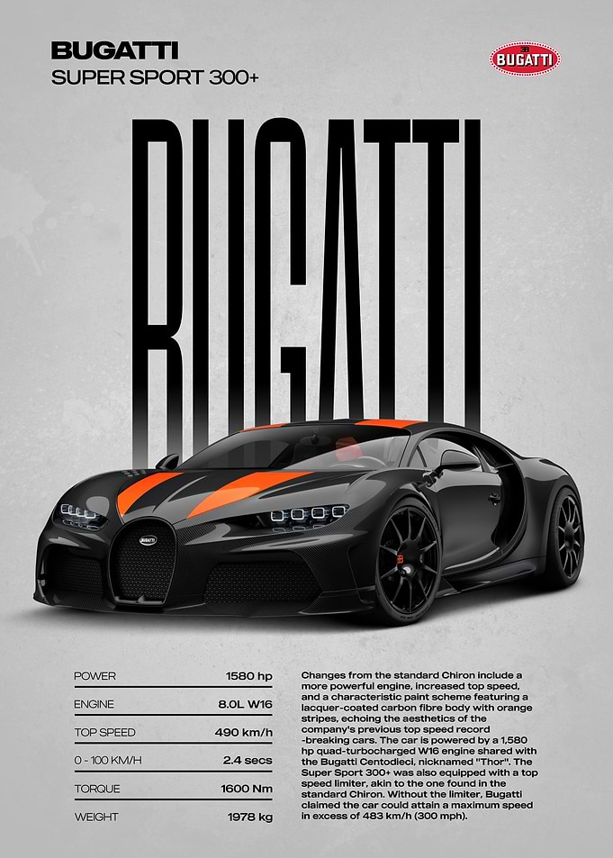 Bugatti Super Sport 300+ Car Poster
