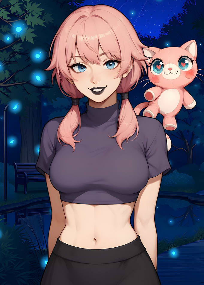 Sierra and Happy - Anime Girl with Pink Hair and Plush Cat