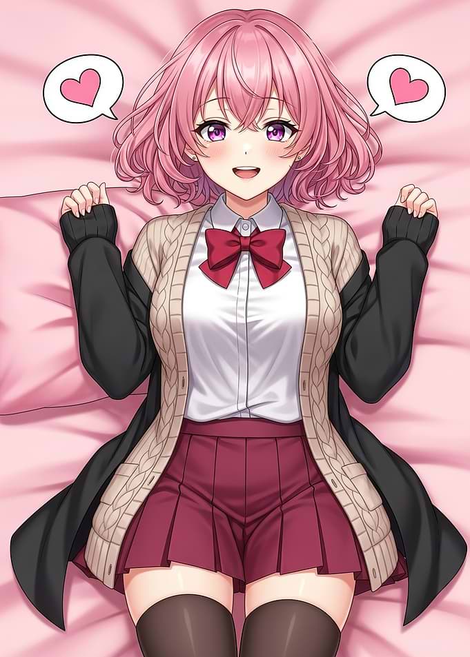 Anime Girl with Pink Hair and Heart Icons