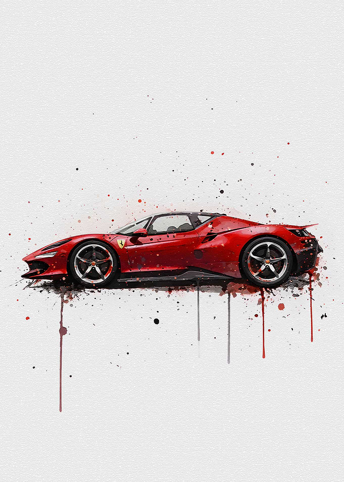 Red Ferrari Sports Car Watercolor