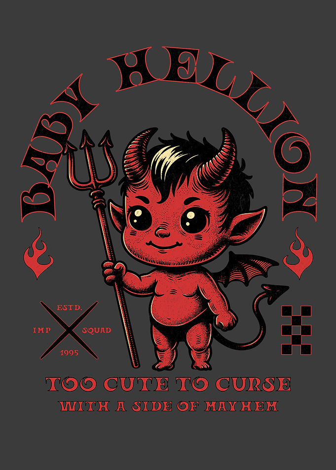 Cute Red Baby Devil Retro Cartoon Art