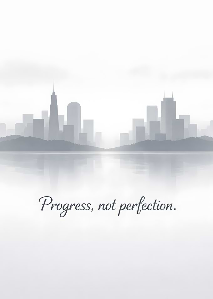 Cityscape reflection with inspirational quote