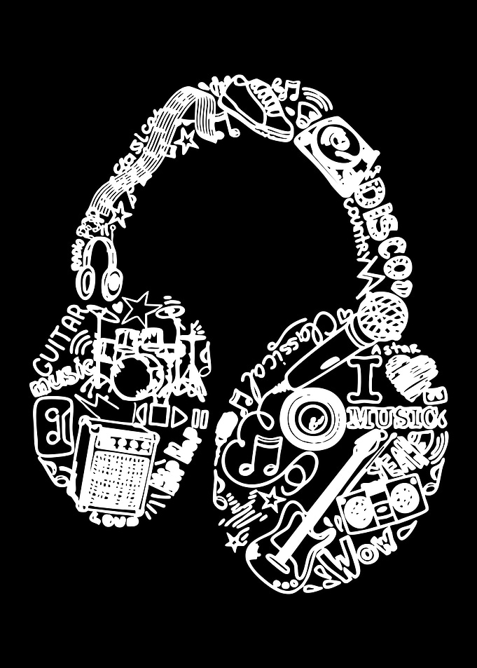 Headphones made of music icons