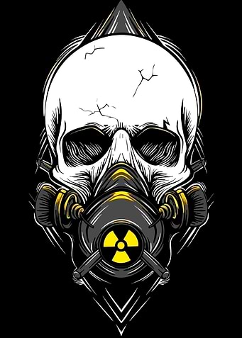 Skull with Gas Mask and Radiation Symbol
