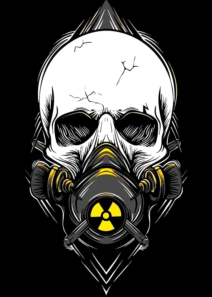Skull with Gas Mask and Radiation Symbol