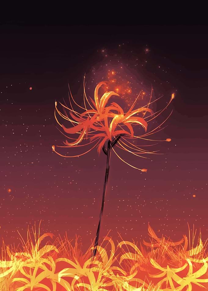 Red Spider Lily with Fireflies