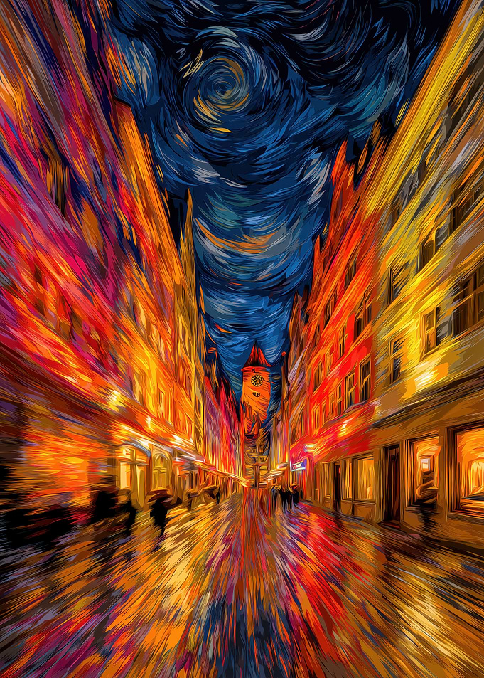 Midnight City in Motion – Abstract Expressionist Street Poster