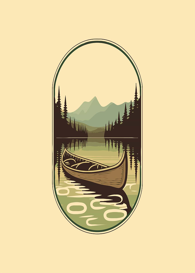 Canoe on a serene lake