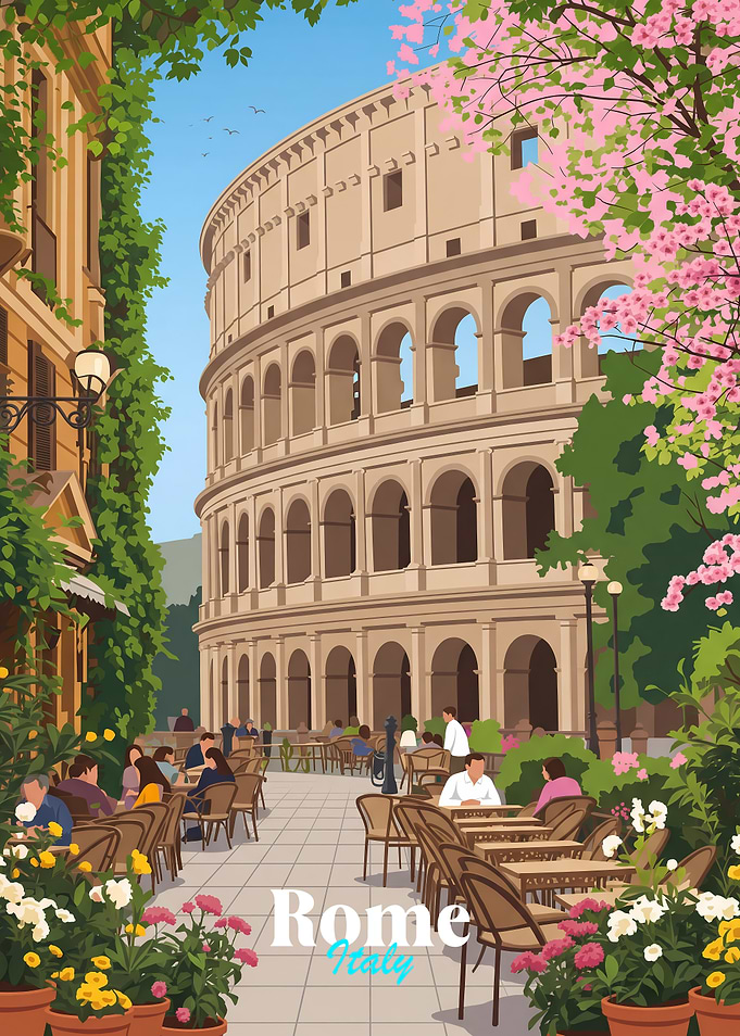 Colosseum Cafe Scene in Rome