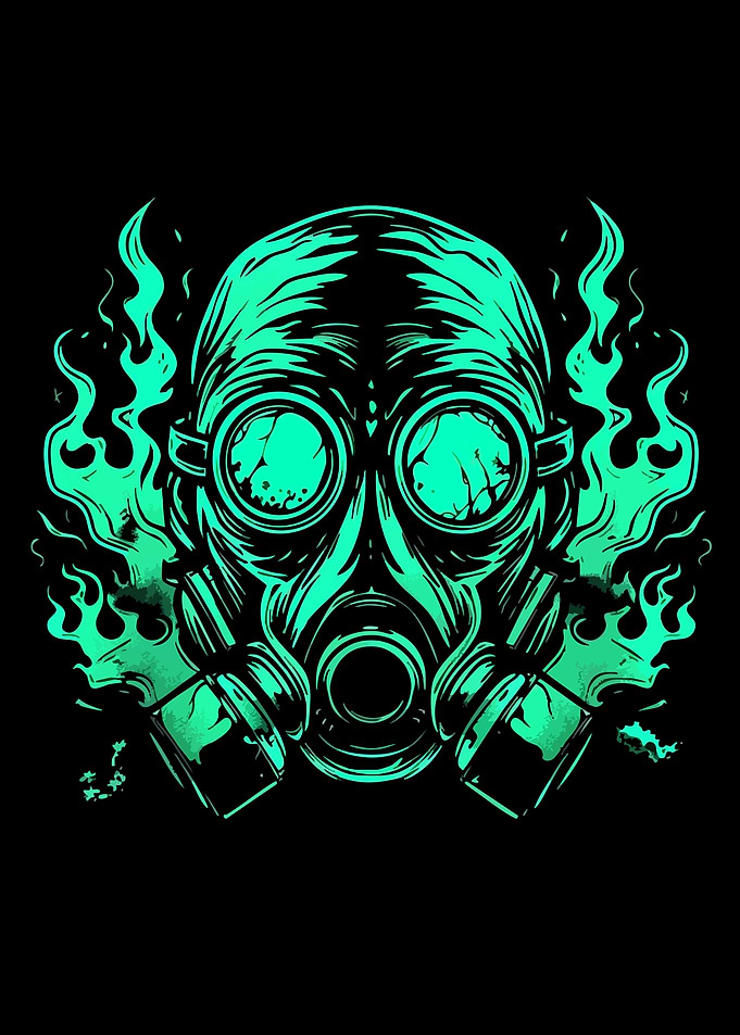 Gas Mask with Green Flames