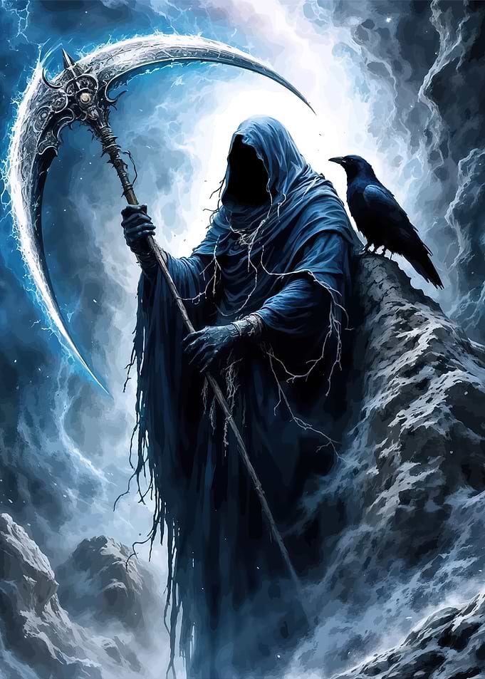 Grim Reaper with Scythe and Raven