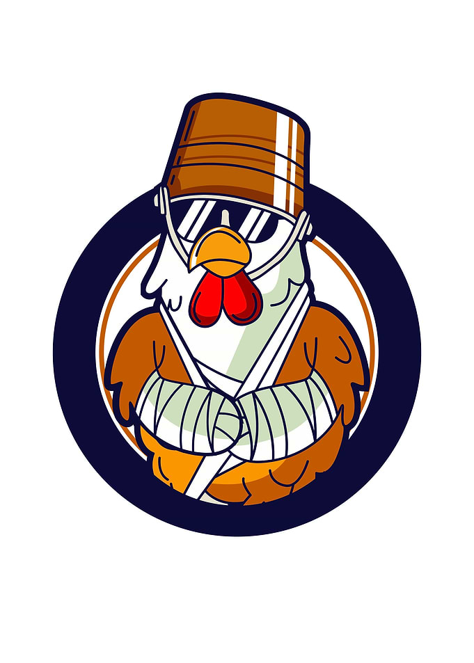 Cool injured chicken with bucket hat