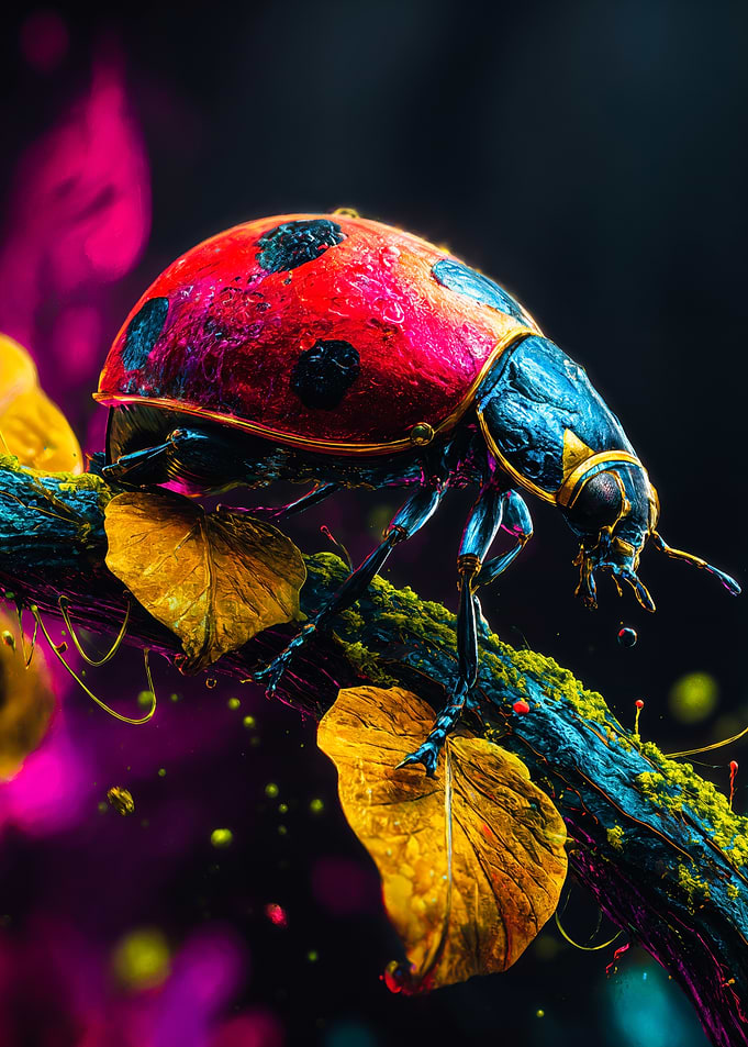Vibrant Ladybug On Golden Branch