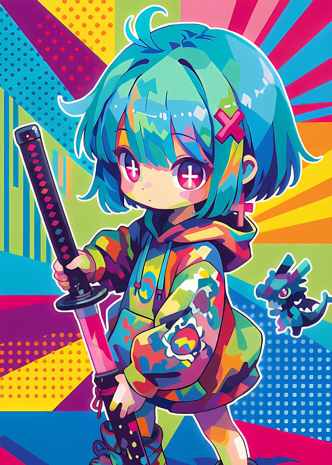 Anime Girl with Katana and Dragon