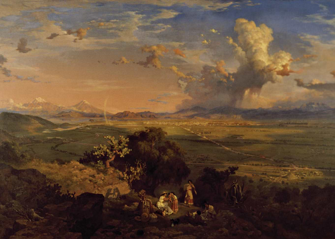 Volcanic Eruption Over a Valley Landscape