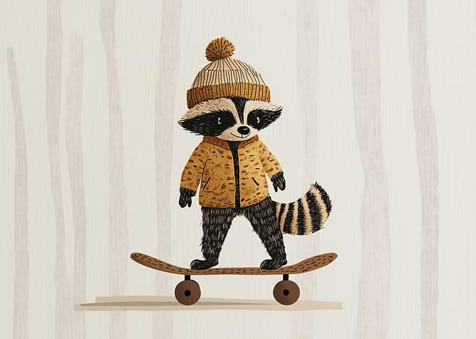 Cute Raccoon on Skateboard