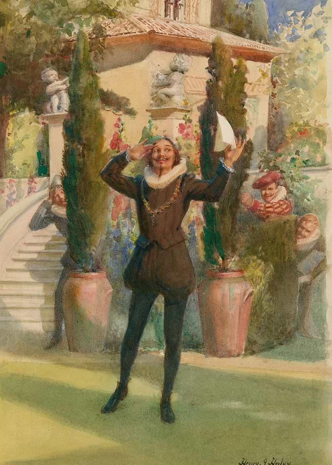 Man in costume in a garden