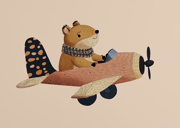 Cute Bear Flying a Plane