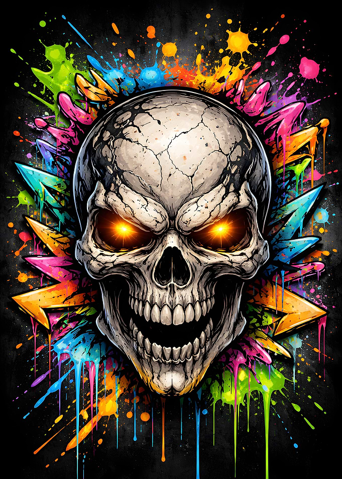 Graffiti Skull with Fiery Eyes