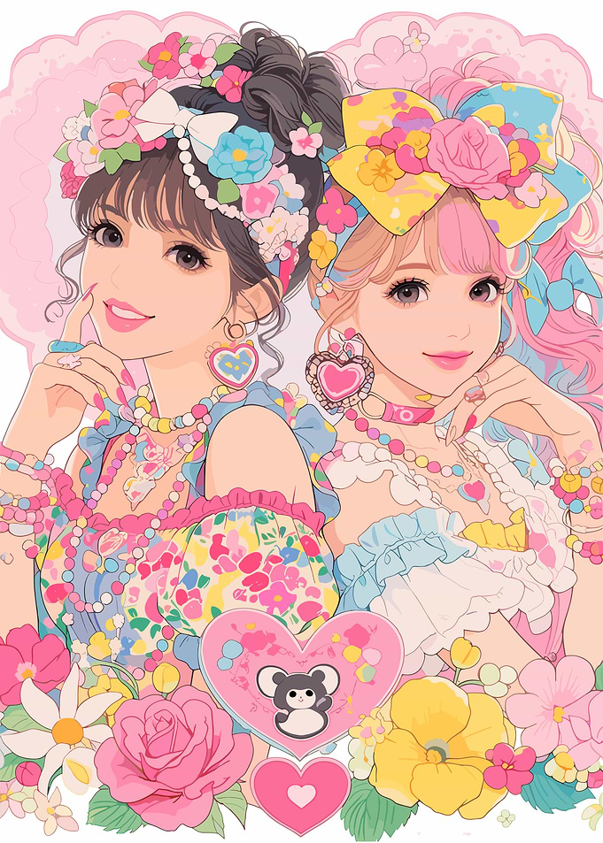 Two Cute Anime Girls with Flowers