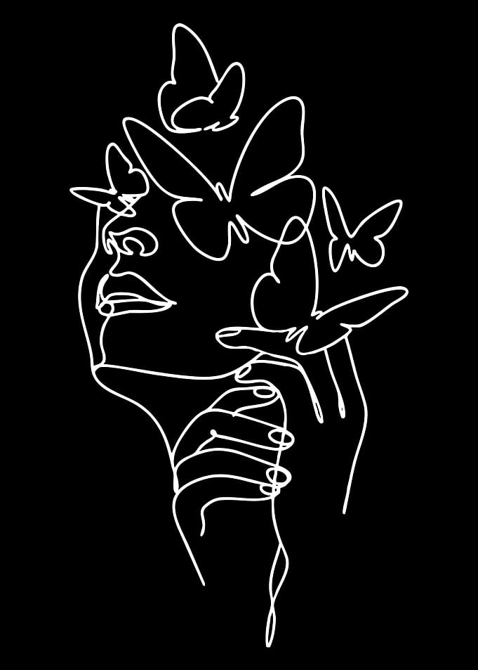 Line Art Woman with Butterflies