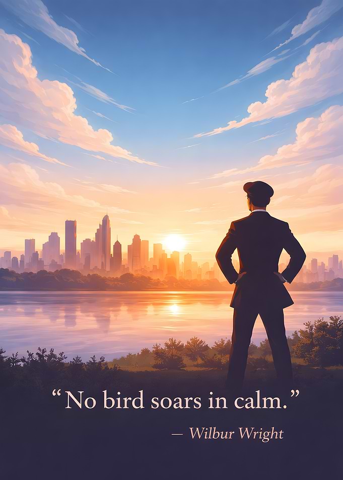 Man overlooking city at sunset
