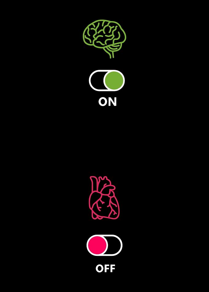 Brain On Heart Off Poster, Minimalist Mind Over Heart Wall Art, Funny Logic Emotion Print