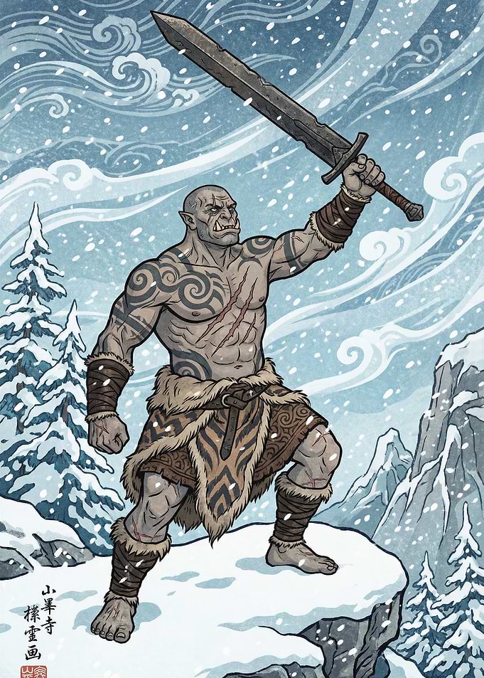 Orc Warrior in Snowy Mountains