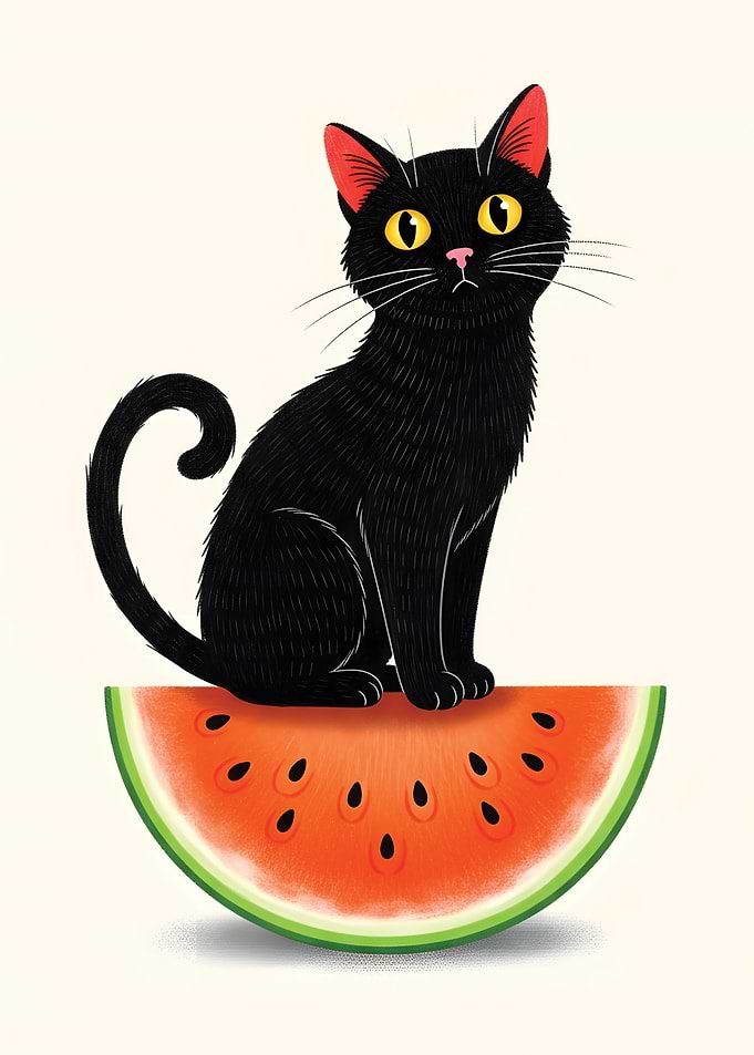 Cat on Watermelon Slice