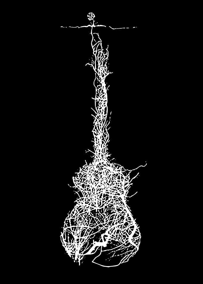 Guitar made of white organic lines on black