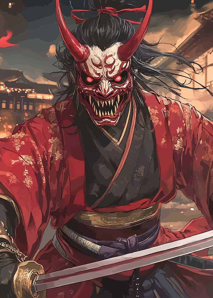 Demon Warrior with Red Mask and Sword