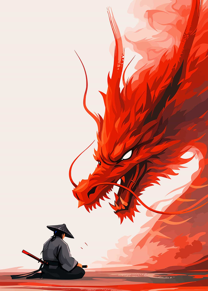 Samurai Confronts Fiery Dragon