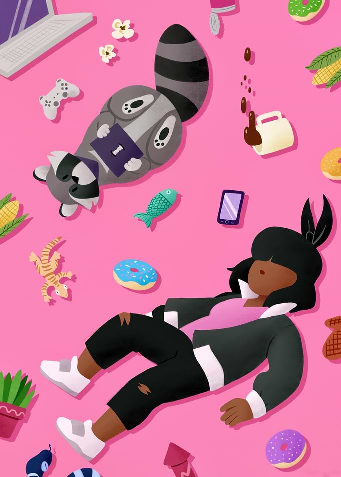 Raccoon and Person with Scattered Items