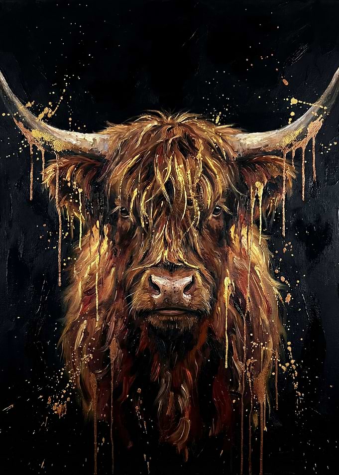 Highland Cow with Gold Drips