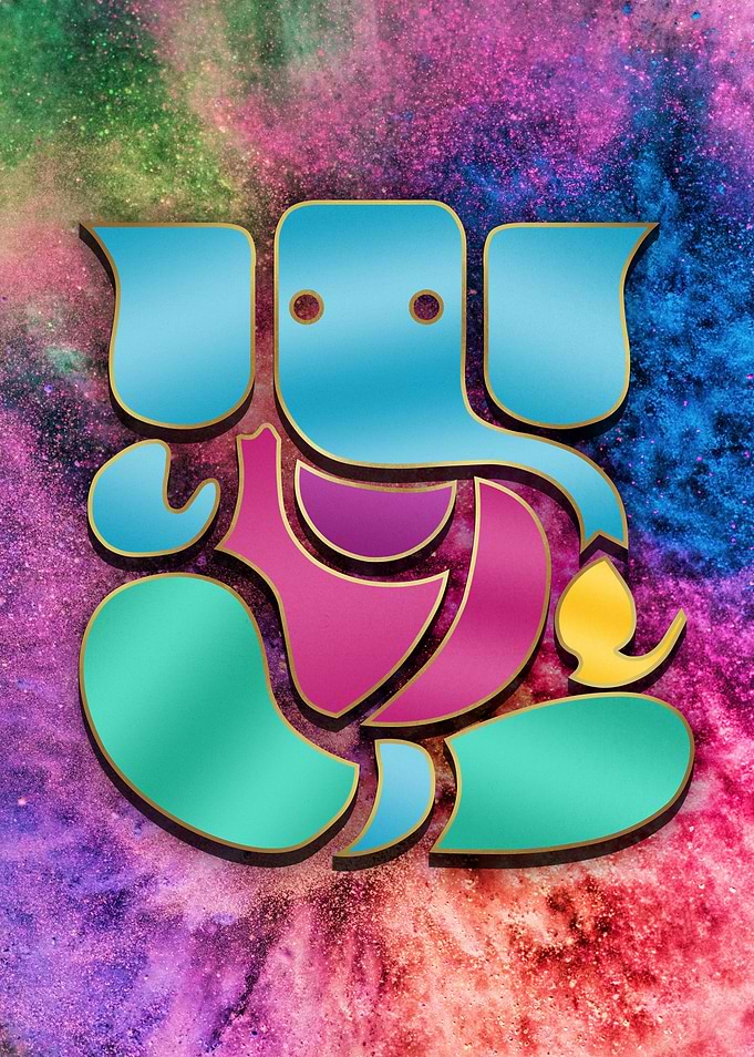 Modern Lord Ganesh with Holi Background