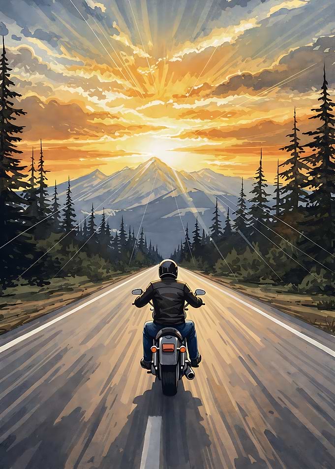 otorcycle Wall Art Biker Gift Road Trip Sunset Man Cave Decor Gift
