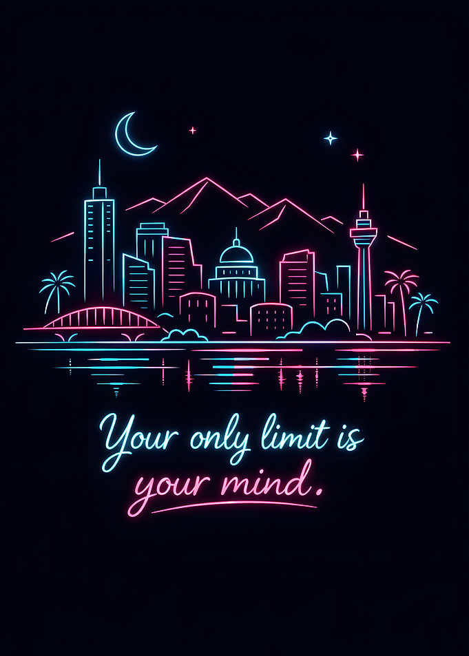 Neon Cityscape with Inspirational Quote