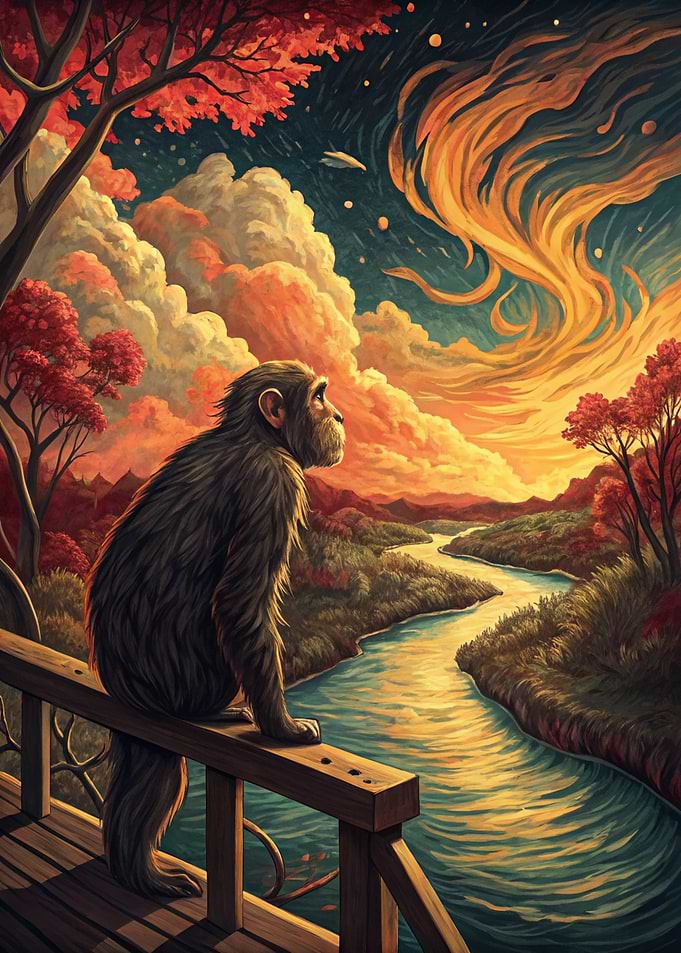 Chimpanzee Gazing at a Cosmic Sky