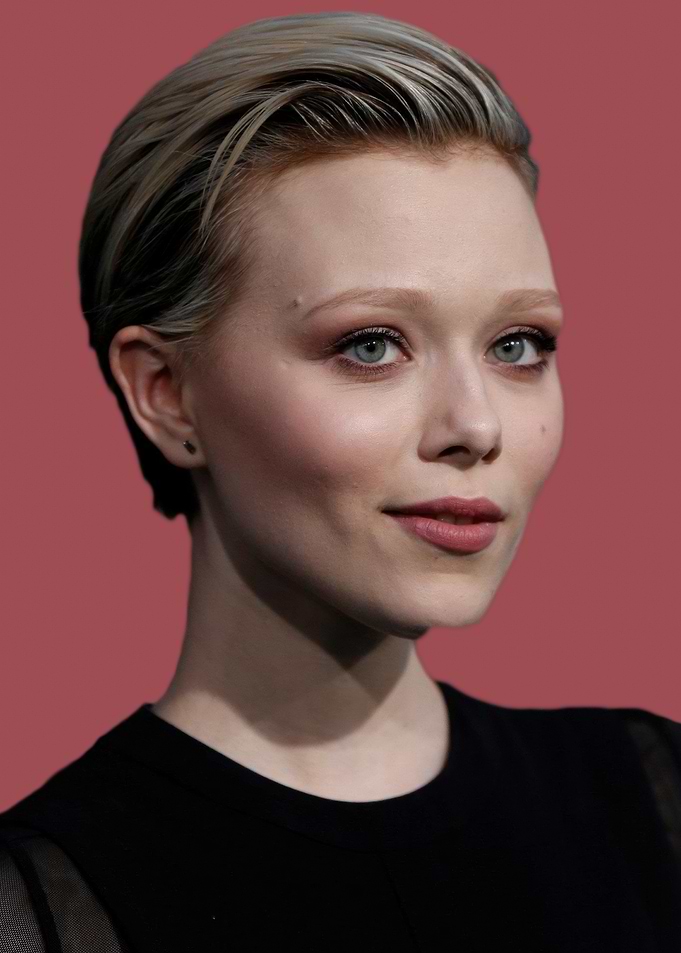 Portrait of a Ivanna Sakhno with short blonde hair