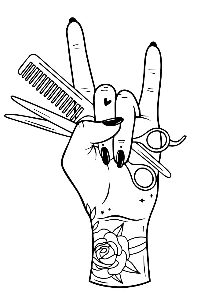 Hand with Hairdressing Tools