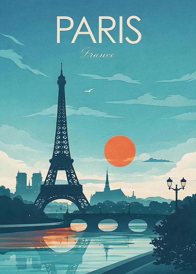 Paris Eiffel Tower Vintage Poster