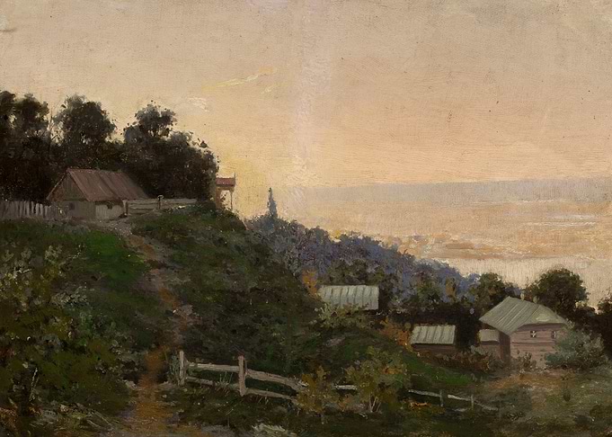 Rural Landscape Painting at Sunset