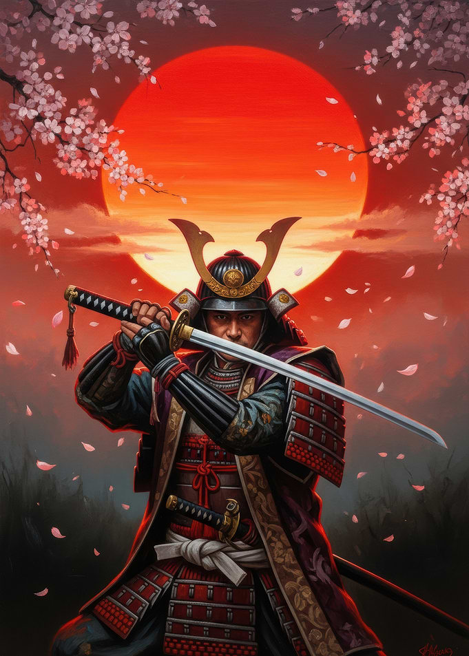 Samurai Warrior Under a Red Sun