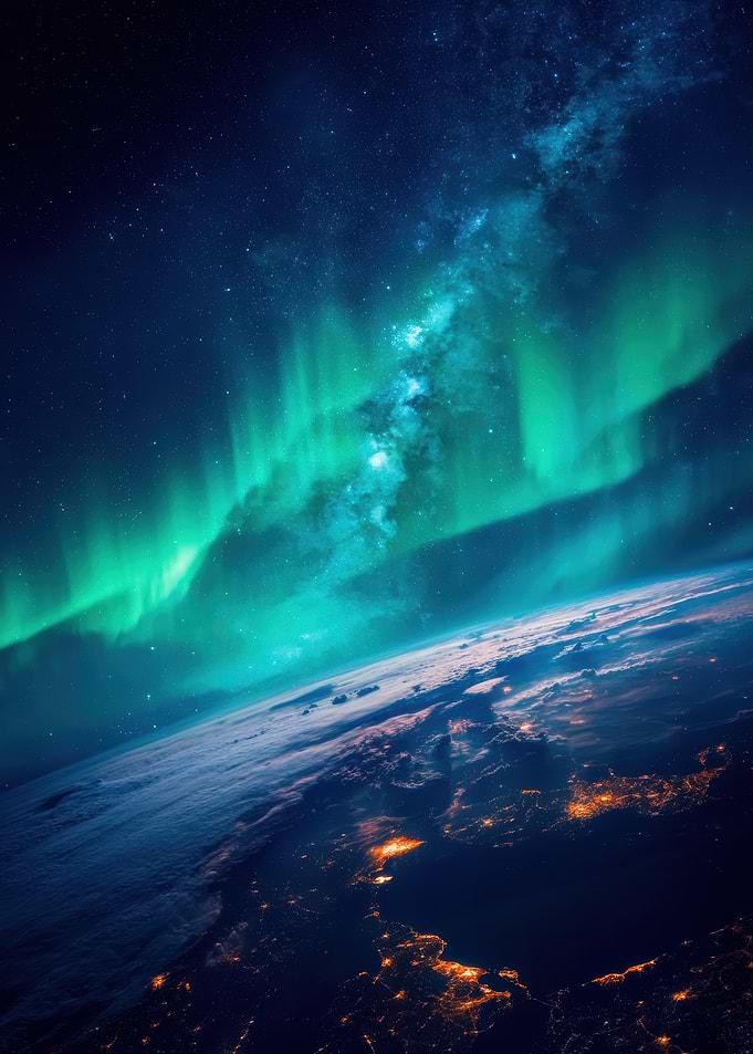 Aurora Borealis over Earth from Space
