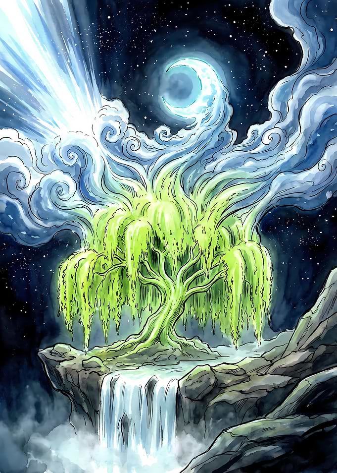 Enchanted Willow Tree Waterfall